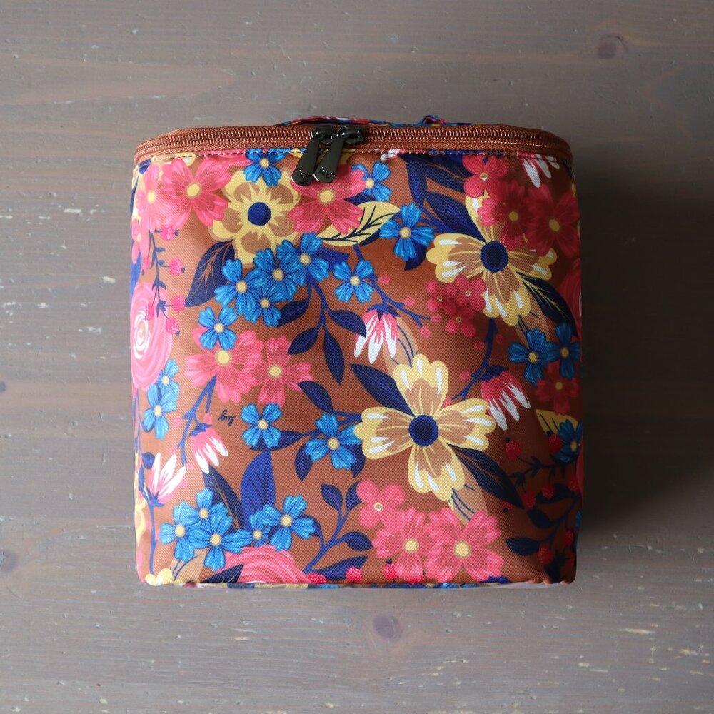 lug Floral Cosmetic Bag in Brown, Blue, Yellow, Pink